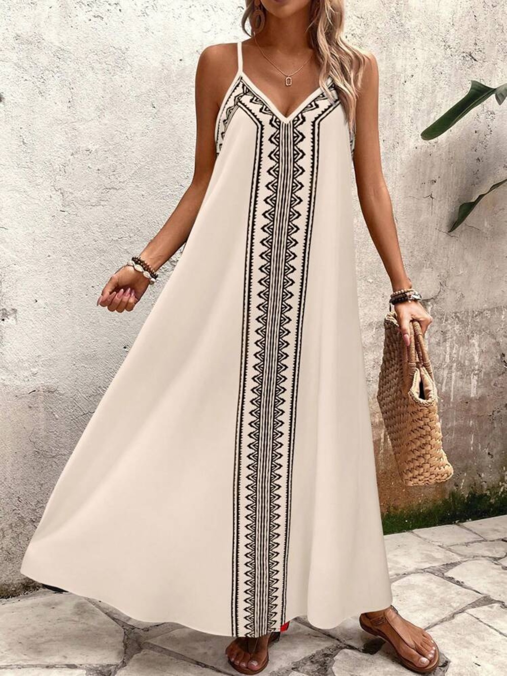 Bohemian Embroidered Cream Maxi Dress